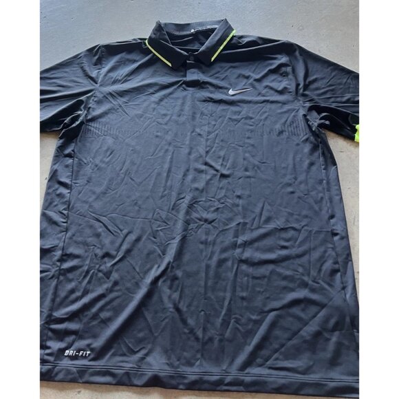 Nike Tiger Woods Polo Men’s Sz Large Black Green Dri Fit Stretch Short Sleeve - Picture 8 of 16